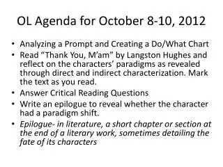 OL Agenda for October 8-10, 2012