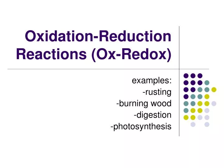 oxidation reduction reactions ox redox