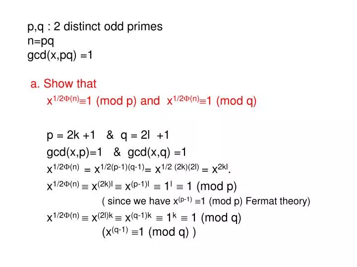 p q 2 distinct odd primes n pq gcd x pq 1