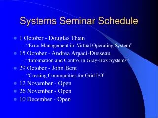 Systems Seminar Schedule