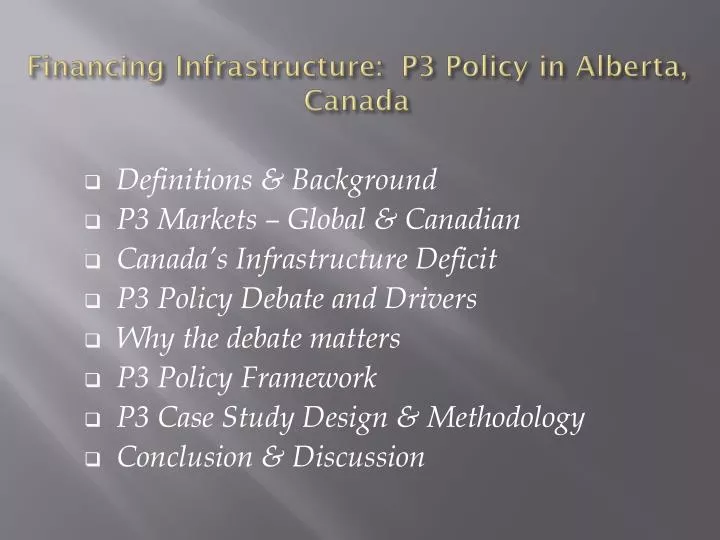 financing infrastructure p3 policy in alberta canada