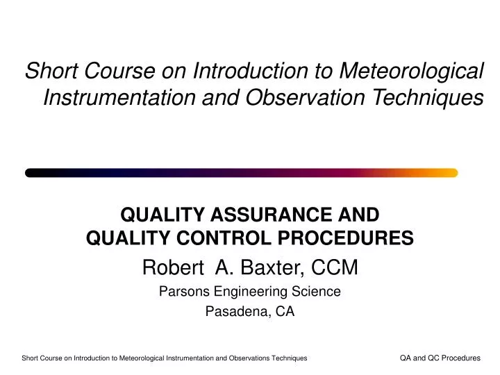 short course on introduction to meteorological instrumentation and observation techniques