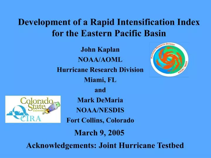 development of a rapid intensification index for the eastern pacific basin
