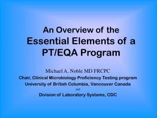 An Overview of the Essential Elements of a PT/EQA Program