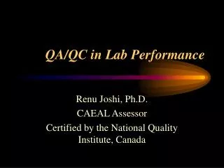 QA/QC in Lab Performance