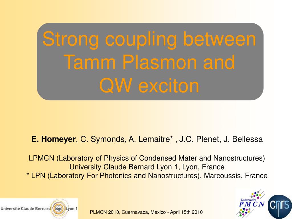 PPT - Strong coupling between Tamm Plasmon and QW exciton PowerPoint ...