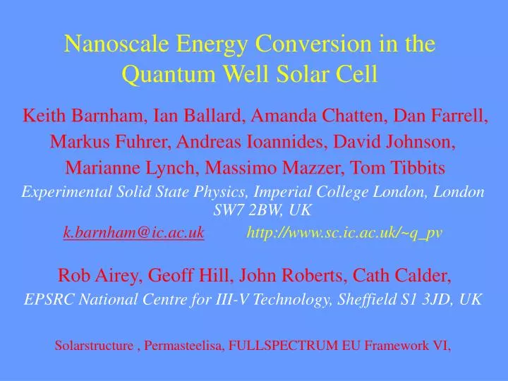 nanoscale energy conversion in the quantum well solar cell