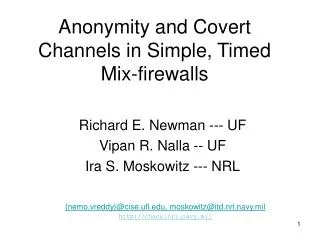 Anonymity and Covert Channels in Simple, Timed Mix-firewalls