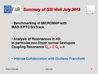 Summary of GSI Visit July 2013