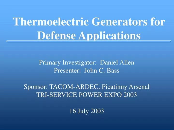 thermoelectric generators for defense applications