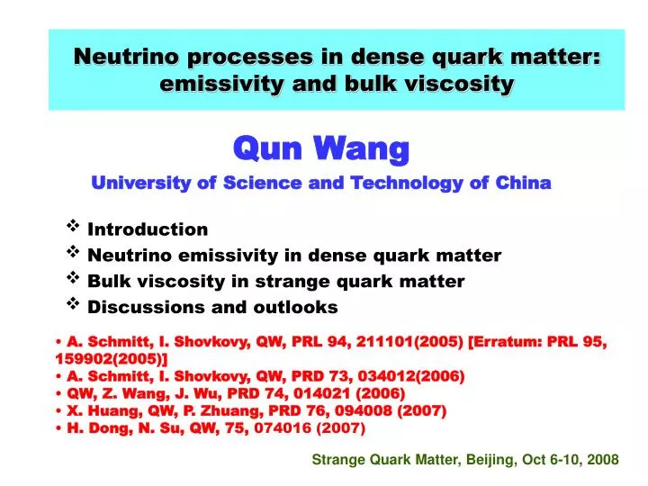 neutrino process es in dense quark matter e missivity and bulk viscosity