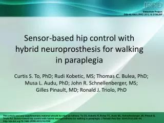 Sensor-based hip control with hybrid neuroprosthesis for walking in paraplegia