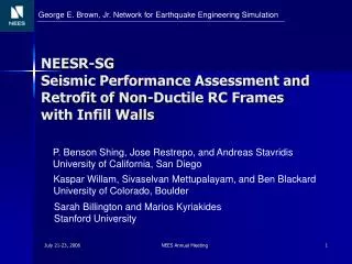 neesr sg seismic performance assessment and retrofit of non ductile rc frames with infill walls
