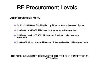 RF Procurement Levels