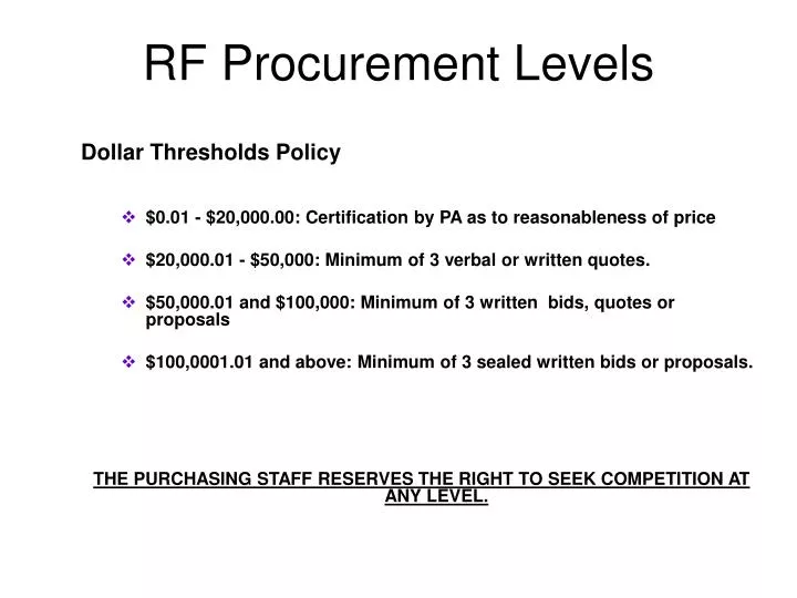 rf procurement levels
