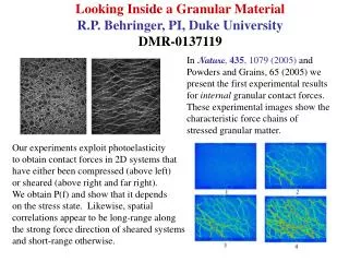 Looking Inside a Granular Material R.P. Behringer, PI, Duke University DMR-0137119