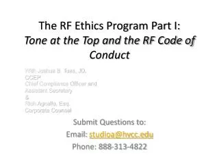 The RF Ethics Program Part I: Tone at the Top and the RF Code of Conduct