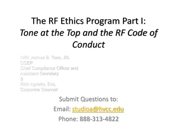 the rf ethics program part i tone at the top and the rf code of conduct
