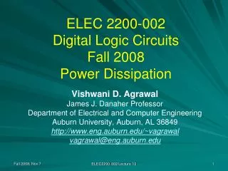 ELEC 2200-002 Digital Logic Circuits Fall 2008 Power Dissipation