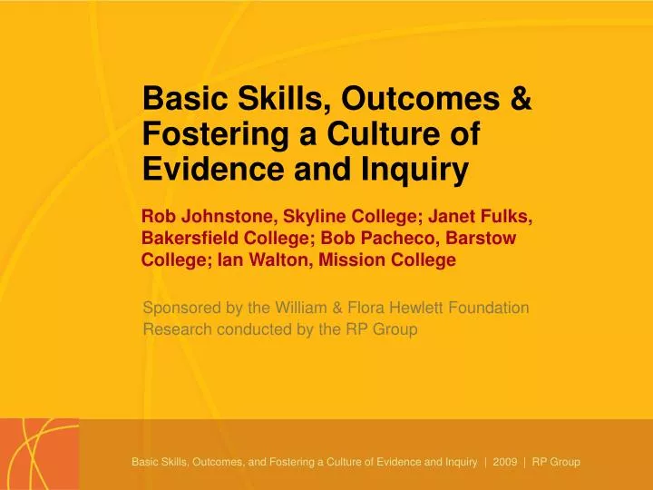 basic skills outcomes fostering a culture of evidence and inquiry