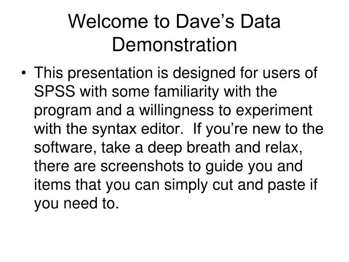 welcome to dave s data demonstration