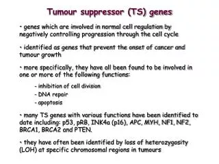 Tumour suppressor (TS) genes