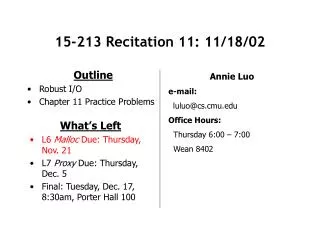 15-213 Recitation 11: 11/18/02