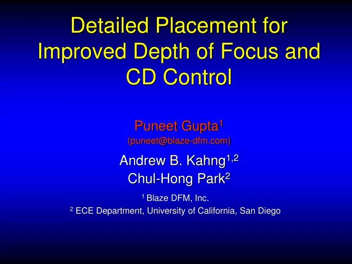 detailed placement for improved depth of focus and cd control