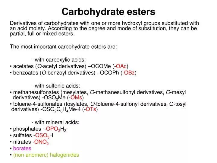 carbohydrate e sters
