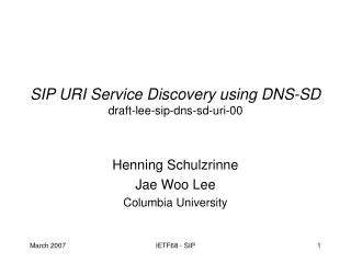 SIP URI Service Discovery using DNS-SD draft-lee-sip-dns-sd-uri-00