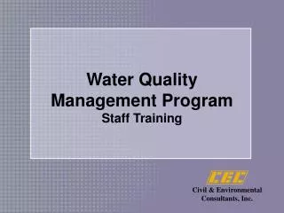 Water Quality Management Program Staff Training