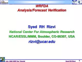 WRFDA Analysis/Forecast Verification