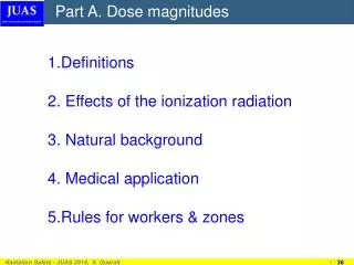 Definitions Effects of the ionization radiation Natural background Medical application