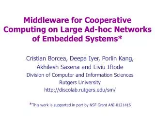 Middleware for Cooperative Computing on Large Ad-hoc Networks of Embedded Systems*