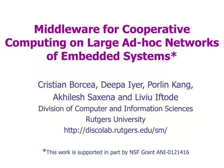 middleware for cooperative computing on large ad hoc networks of embedded systems