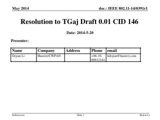 Resolution to TGaj Draft 0.01 CID 146