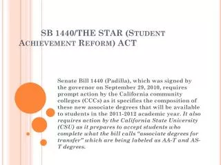 SB 1440/THE STAR (Student Achievement Reform) ACT