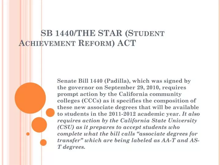 sb 1440 the star student achievement reform act