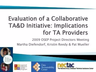 Evaluation of a Collaborative TA&amp;D Initiative: Implications for TA Providers