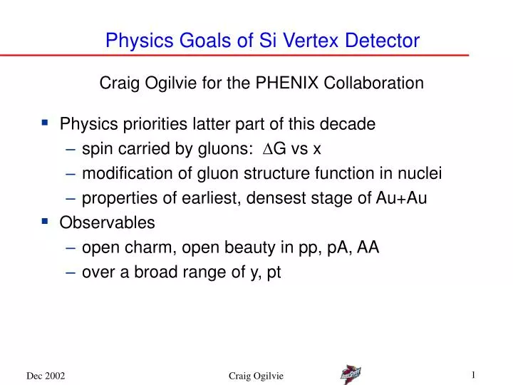 physics goals of si vertex detector