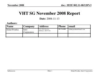 VHT SG November 2008 Report