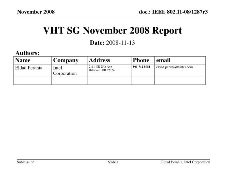 vht sg november 2008 report