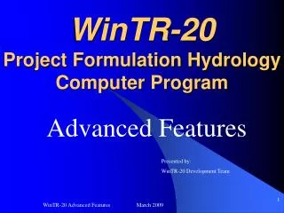 WinTR-20 Project Formulation Hydrology Computer Program