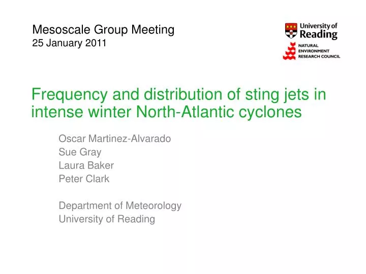 frequency and distribution of sting jets in intense winter north atlantic cyclones
