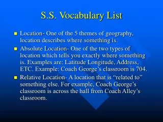 S.S. Vocabulary List