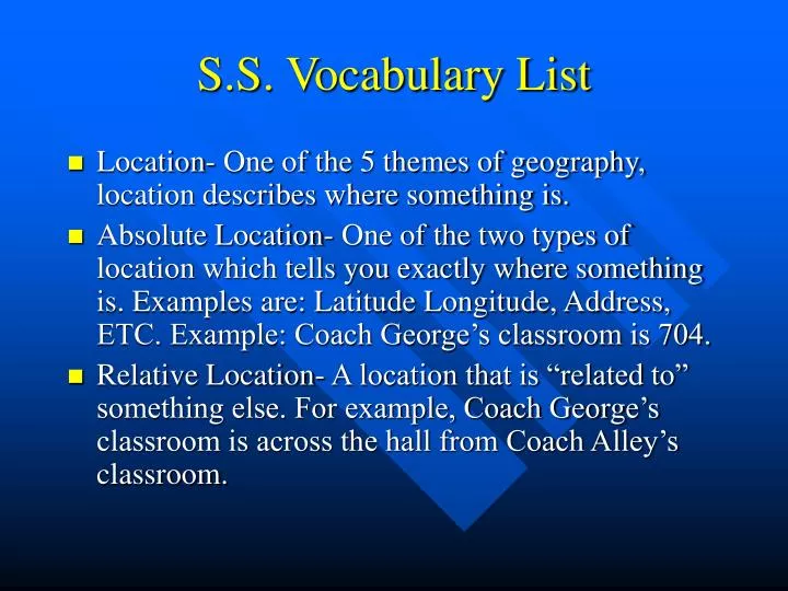 s s vocabulary list