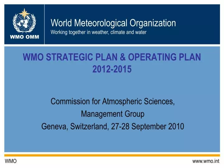 wmo strategic plan operating plan 2012 2015