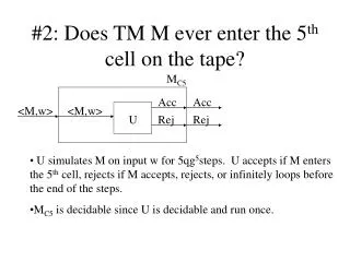 #2: Does TM M ever enter the 5 th cell on the tape?