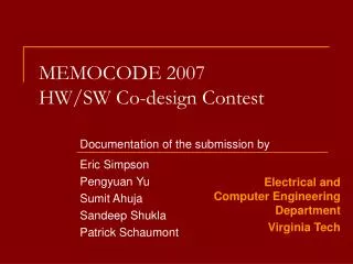 MEMOCODE 2007 HW/SW Co-design Contest