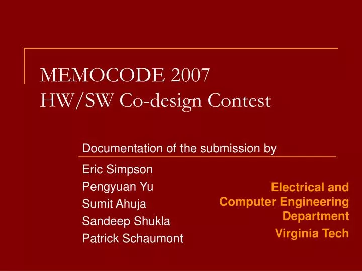 memocode 2007 hw sw co design contest